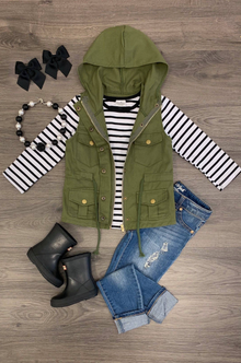  Kids Long Sleeve Stripe Top & Vest 2-Pc Set