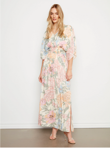  Printed Dolman Short Sleeves Maxi Dress w/Side Slits