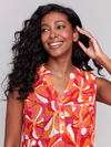 Printed Sleeveless Shirt w/High-Low Hem & Chest Pocket