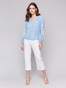  Raglan Long Sleeve Blouse w/Embroidery