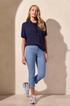 Short Sleeved Funnel Neck Top w/Drawcord