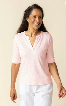  Cotton Pebble Split Neck Tee