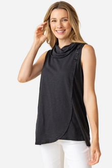  Cotton Pebble Sleeveless Cowl Neck Top