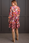 Three-Quarter Sleeve Floral Print Dress w/Flounce