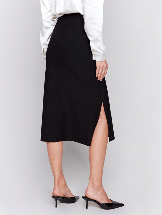 Black Knee Length Skirt w/Side Slits & Pockets