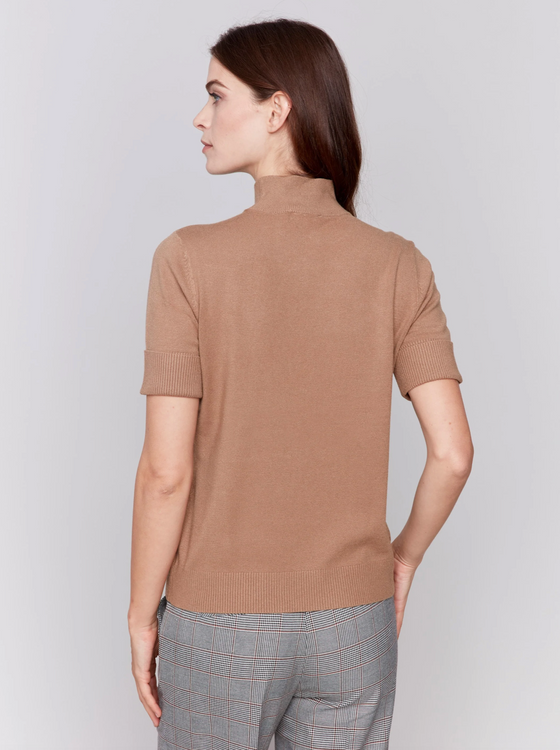 Mock-Neck Short-Sleeve Light Weight Sweater