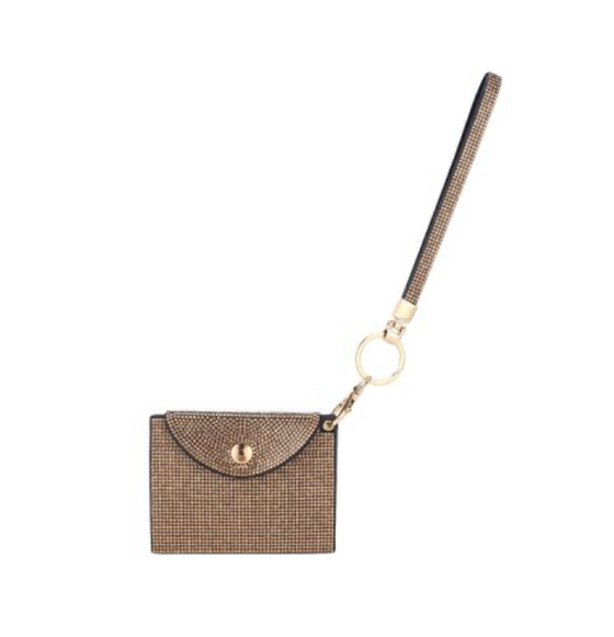 Rhinestone Key Chain Wristlet Card Holder