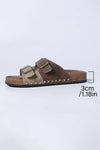 Suede Riveted Buckle Strap Slide Sandals