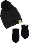 Infant Pom Beanie and Mittens Set - Black  (2 Pack)