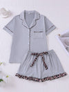 Leopard Print Accent Pajama Set
