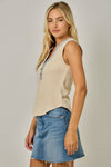 Washed Thermal Sleeveless Henley Top
