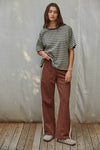 L8552 | Knit Cotton French Terry Side Contrast Trim Pants