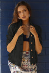 WASHED DENIM TENCEL BUTTON- FRONT JACKET