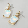Square Rectangle Glass Stone Link Dangle Evening Earrings