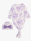 SoftSnooze™ Baby Girls Bamboo Viscose Wisteria Purple Butterfly Garden Toile Ruffle Knotted Sleep Gown & Bow Hat Set