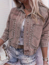 Women Denim Jacket Studded Short Vintage Casual Streetwear