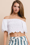 SMOCKED TOP WITH DOUBLE BUBBLE POOF SLEEVES - WHITE 1498TB