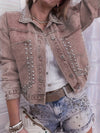 Women Denim Jacket Studded Short Vintage Casual Streetwear
