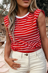 Stripe Ribbed Round Neck Trim Loose Top