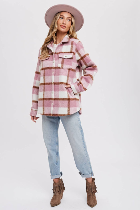 PLAID BRUSHED FLANNEL SHACKET