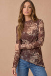 Floral Asymmetrical Frilled Hem Mesh Top