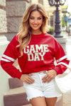 Trim GAME DAY Letter Graphic Oversized Varsity Sweatshirt