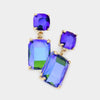 Square Rectangle Glass Stone Link Dangle Evening Earrings