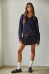 W2136T2 | Knit Cable Sweater V-Neck Long Sleeve Pullover Top