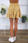 Elastic waist tiered floral mini skirt