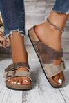 Suede Riveted Buckle Strap Slide Sandals