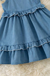 Lt. blue denim dress with ruffle detail. DRG60415 SOL