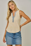 Washed Thermal Sleeveless Henley Top