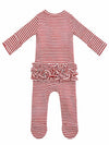 Red Stripe / Ribbed Frill 2-Way Zip Footie