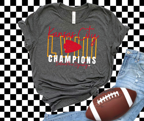 Kansas City LVIII Outline Champions Grey Graphic Tshirt