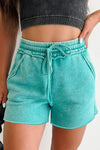 Mineral Washed Drawstring Waist Raw Cut Shorts