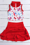 Patriotic printed bow crop top & skort. Hi-Performance material. GSD013006-