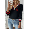 Nebraska Black & Red Cropped V-Neck Sweater