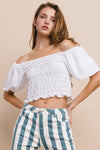 SMOCKED TOP WITH DOUBLE BUBBLE POOF SLEEVES - WHITE 1498TB