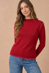 Soft Frilled Mock Neck Hacci Knit Top