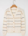 Lily Multicolor Striped Buttoned Front V Neck Cardigan