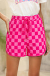 Checkered Drawstring Elastic Waist Shorts