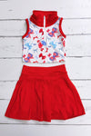 Patriotic printed bow crop top & skort. Hi-Performance material. GSD013006-