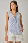 Washed Thermal Sleeveless Henley Top