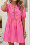 Striped Print Bow Detail Mini Dress