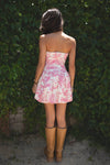 MAIDISON Strapless Bubble Hem Dainty Floral Mini Dress