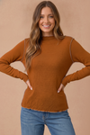 Soft Frilled Mock Neck Hacci Knit Top
