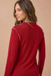 Soft Frilled Mock Neck Hacci Knit Top