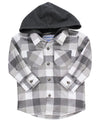 Smoky Gray Plaid Hooded Button Down Shirt