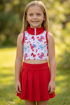 Patriotic printed bow crop top & skort. Hi-Performance material. GSD013006-