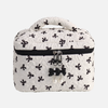 Quilted Bow Print Zip Top Makeup Bag